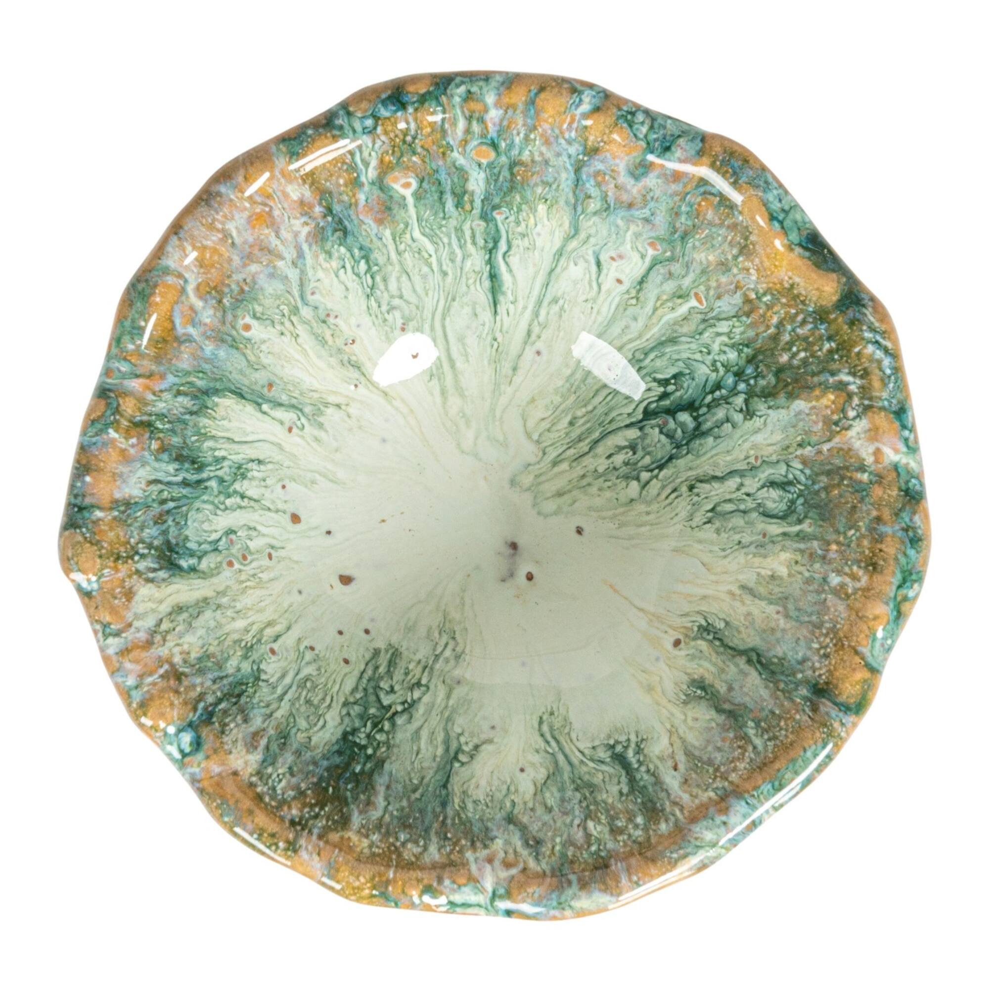 Hello Honey® 4.25" Green & Brown Stoneware Footed Bowl with Speckled Glaze